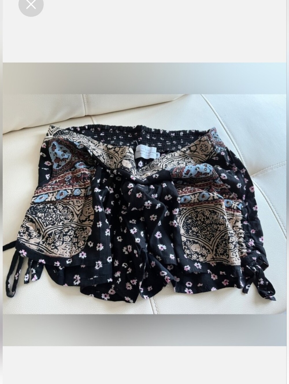 Nectar Clothing Boho Patterned Shorts Side Rushing Ties & Pockets, Women Medium